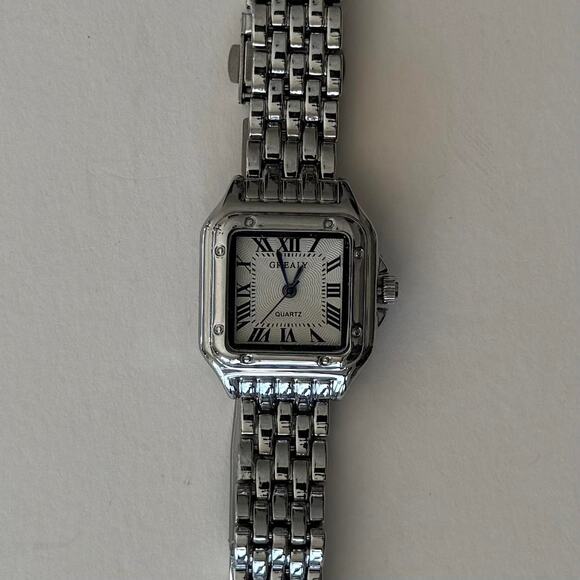 Retro White Square Face Quartz Watch Unisex Stainless Steel 8.5" New - Picture 4 of 7